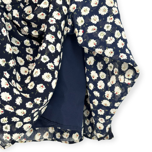 J.Crew Navy w/ White Floral Print Chiffon Sleeveless Tiered Midi Dress 4 EUC - Picture 6 of 8